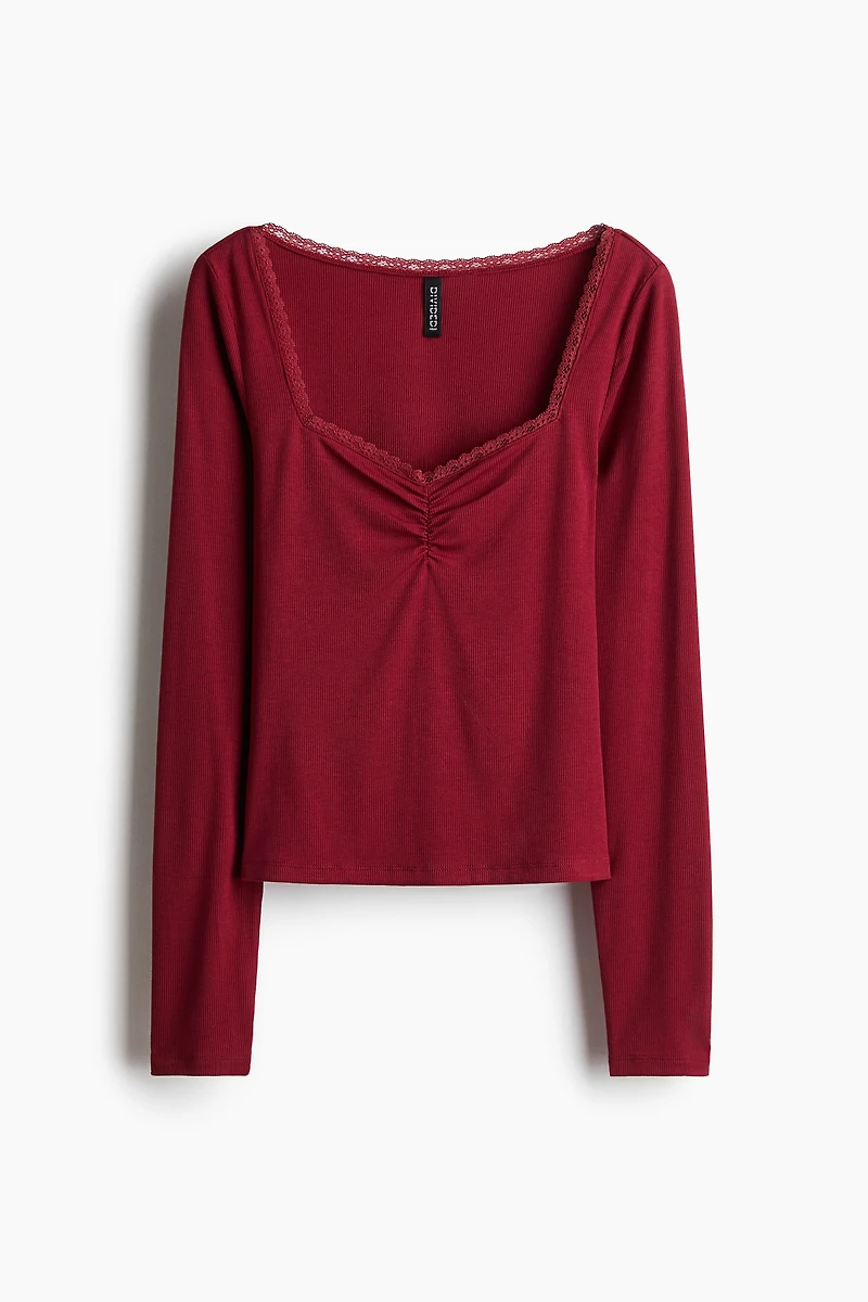 Lace-Trimmed Ribbed Top