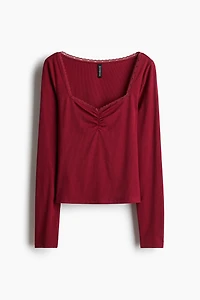 Lace-Trimmed Ribbed Top