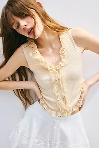Lace-Detail Ribbed Sleeveless Top