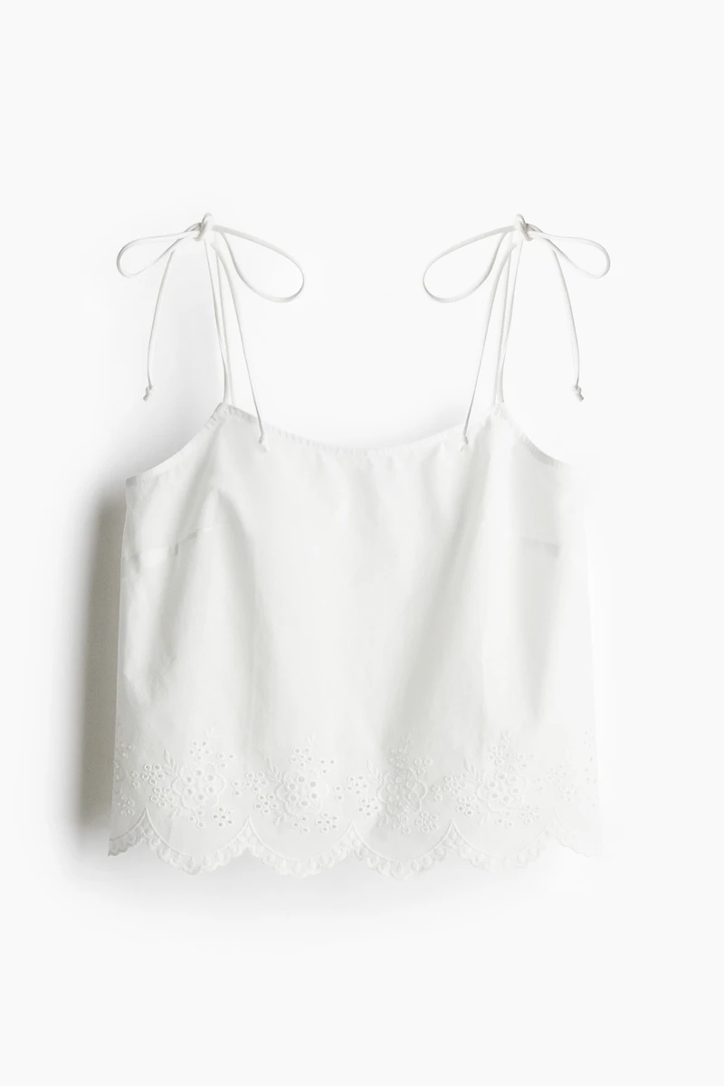 Embroidered Top with Tie Shoulder Straps