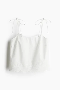 Embroidered Top with Tie Shoulder Straps