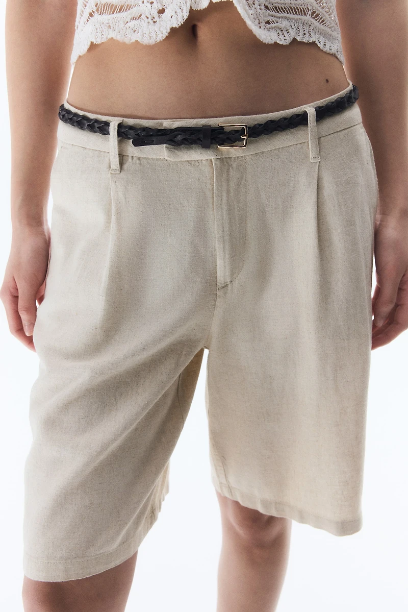 Knee-Length Linen-Blend Shorts