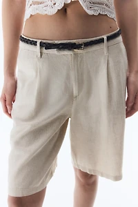 Knee-Length Linen-Blend Shorts