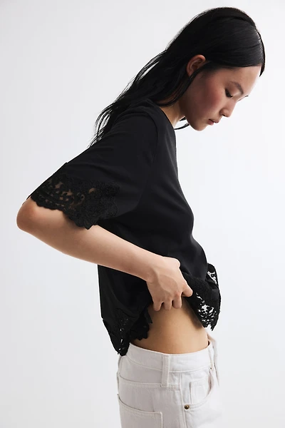 Lace-Trimmed Cotton T-Shirt