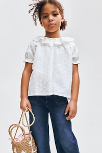 Flounce-Collar Embroidered Blouse