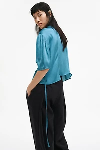 Puff-Sleeved Satin Blouse