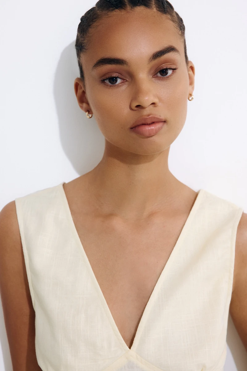 Linen-Blend Tie-Back Top
