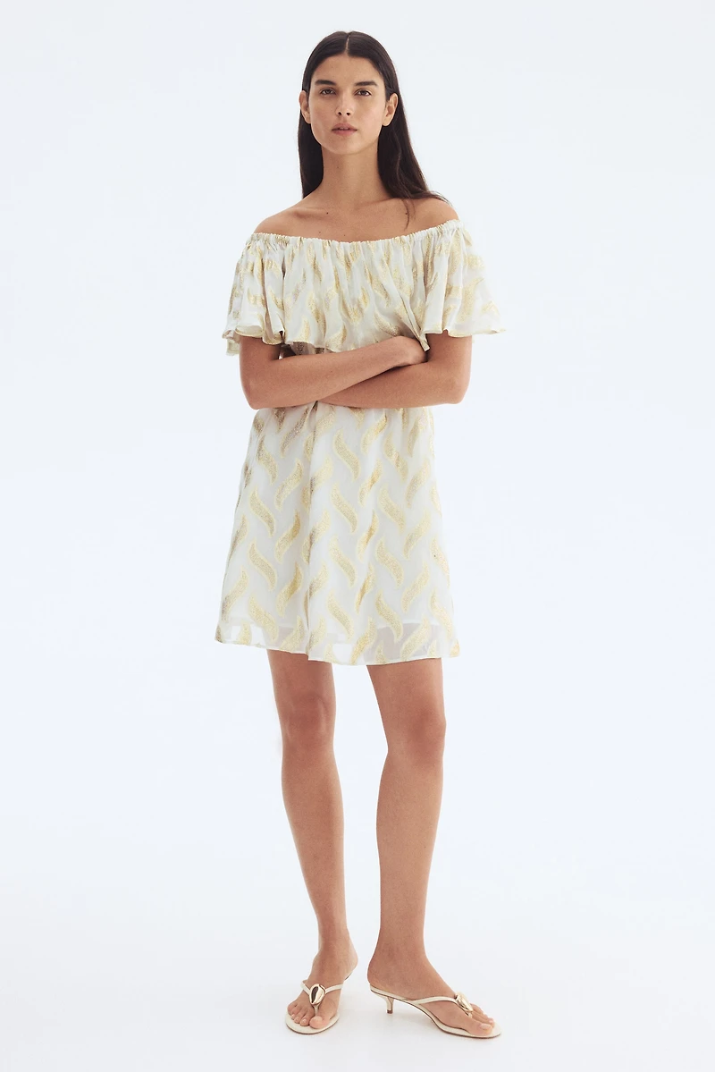 Jacquard-Weave Off-the-Shoulder Dress