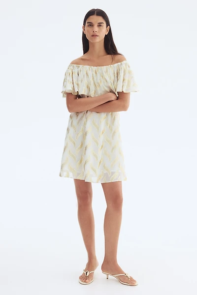 Jacquard-Weave Off-the-Shoulder Dress