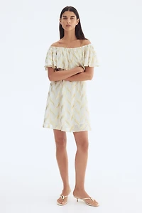 Jacquard-Weave Off-the-Shoulder Dress