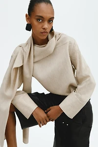 Linen-Blend Blouse with Scarf Collar