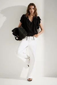 Flutter-Sleeved Lace-Trimmed Blouse