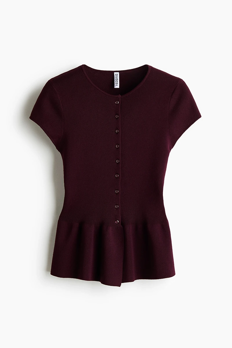 Short-Sleeved Peplum Cardigan