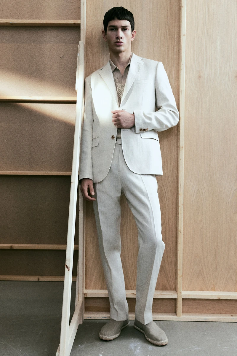 Regular-Fit Tailored Linen-Blend Pants