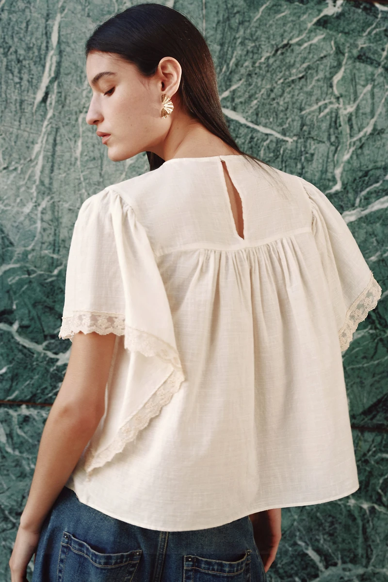 Lace-Detail Cotton Blouse