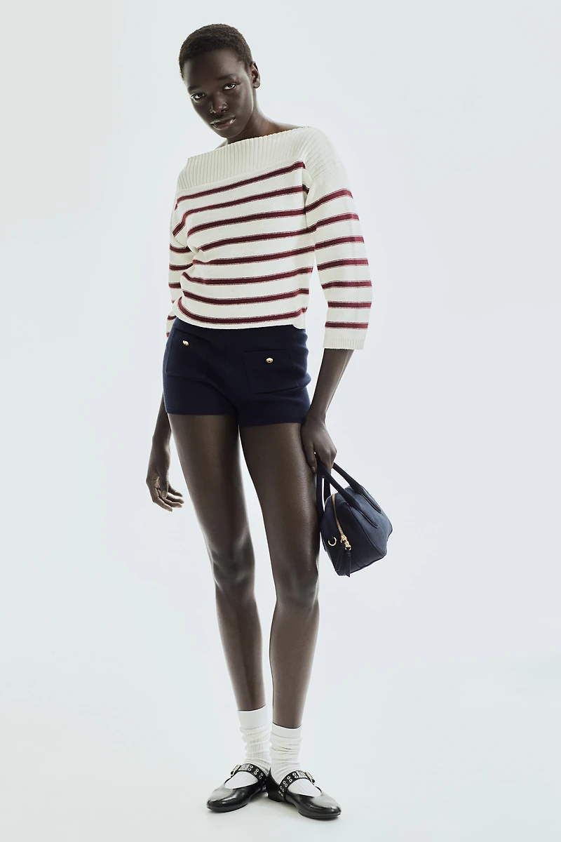 Purl-Knit Boat-Neck Sweater