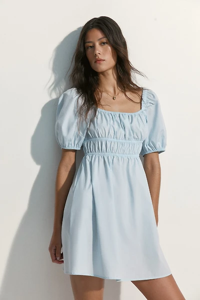 Puff-Sleeved Poplin Dress