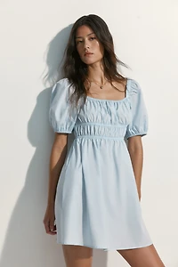 Puff-Sleeved Poplin Dress