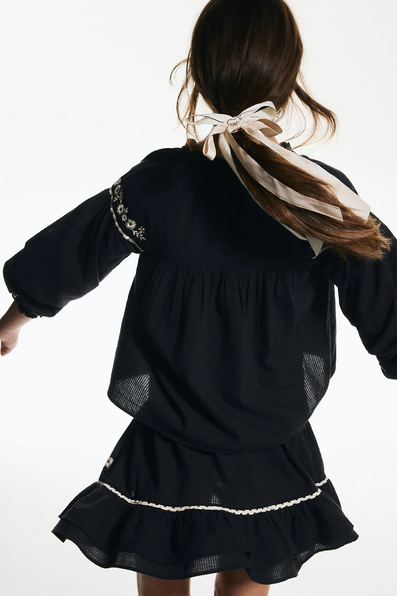 Embroidered-Detail Cotton Skirt