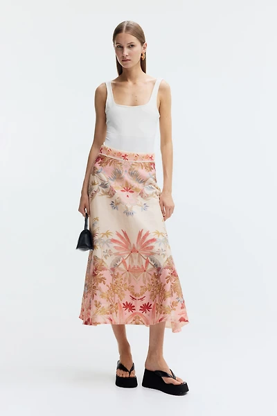 Flared Linen-Blend Skirt