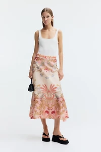 Flared Linen-Blend Skirt