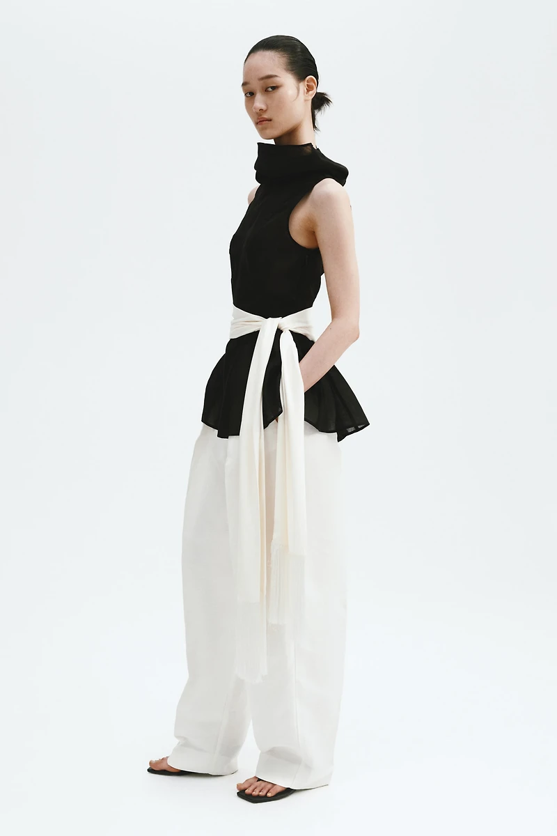 Ramie-Blend Peplum Top