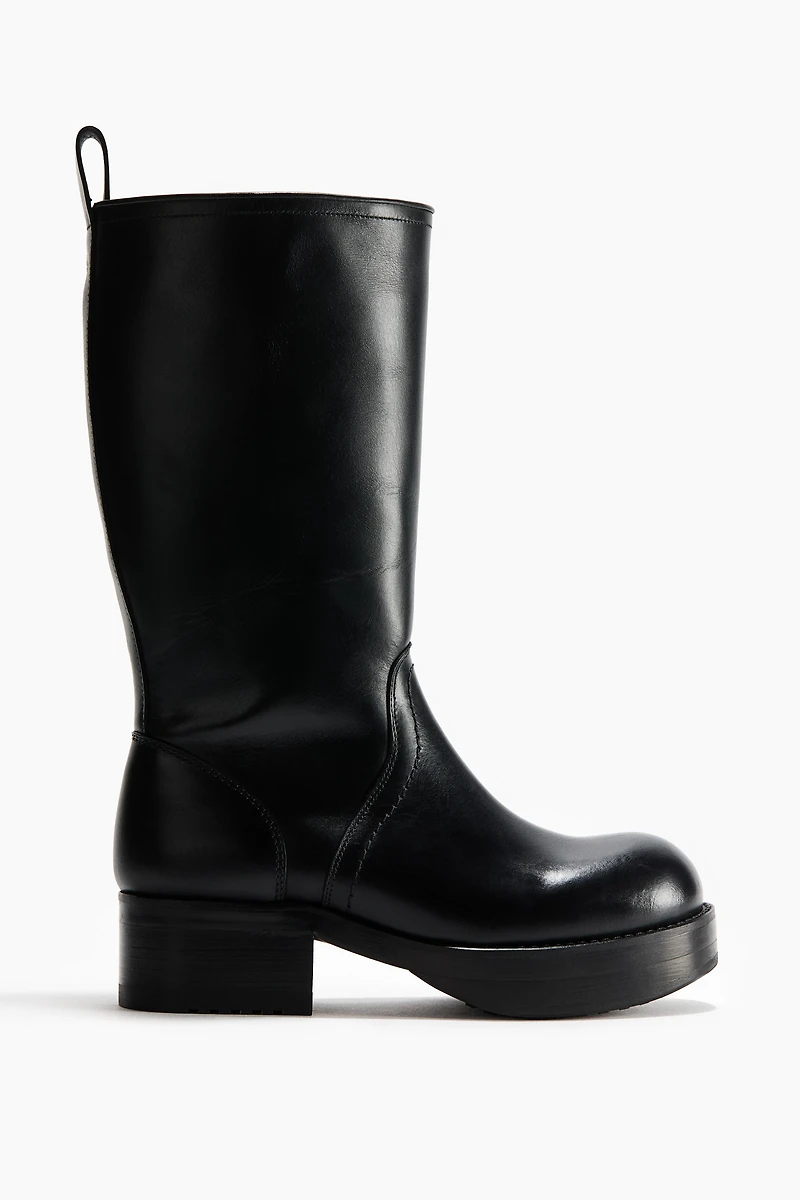 Calf-High Leather Boots