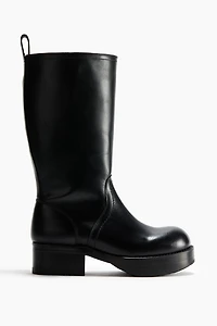 Calf-High Leather Boots