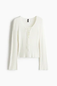 Lacing-Detail Rib-Knit Top