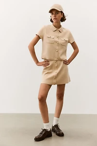 Button-Front Fine-Knit Skirt