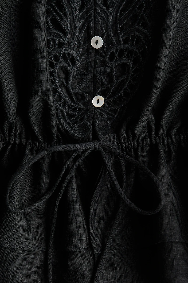 Linen-Blend Blouse with Eyelet Embroidery