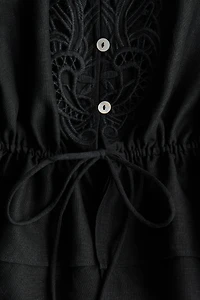 Linen-Blend Blouse with Eyelet Embroidery