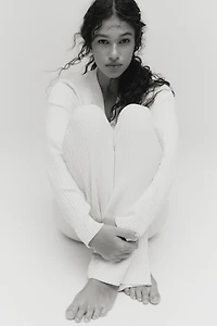 Flared Rib-Knit Pants