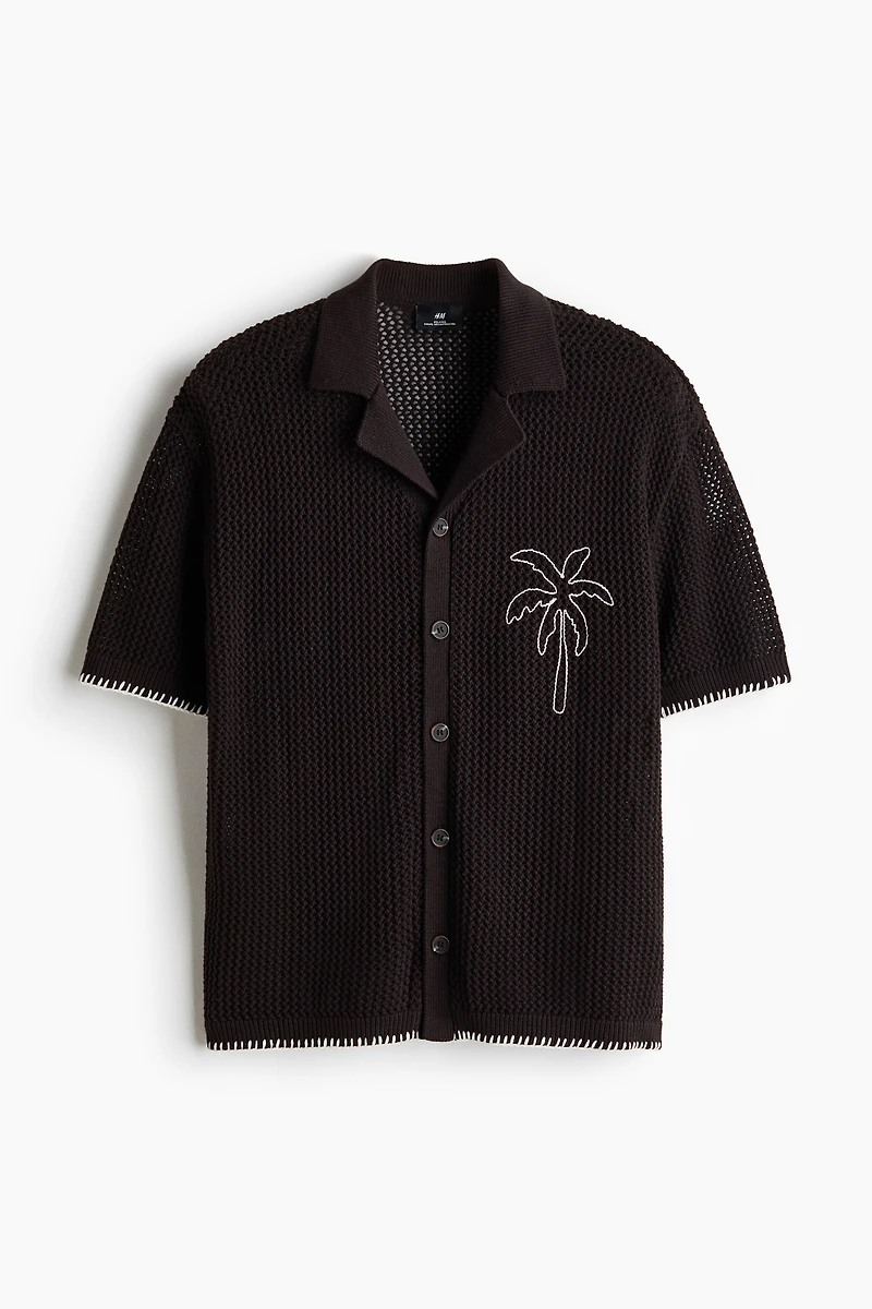 Chemise à col cubain décontractée en tricot ajouré