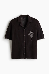 Chemise à col cubain décontractée en tricot ajouré