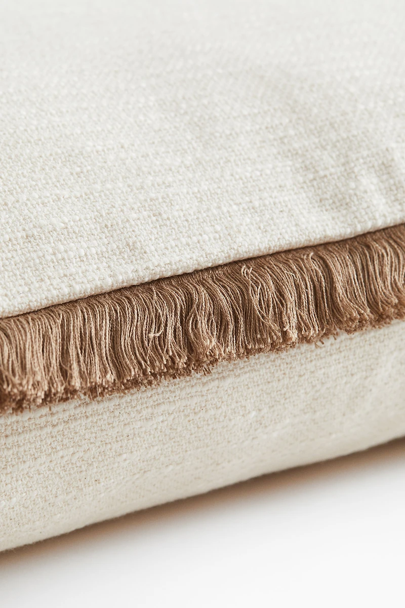 Slub-Weave Cushion Cover with Fringe