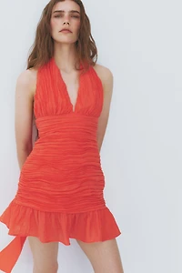 Ruched Scarf-Detail Dress