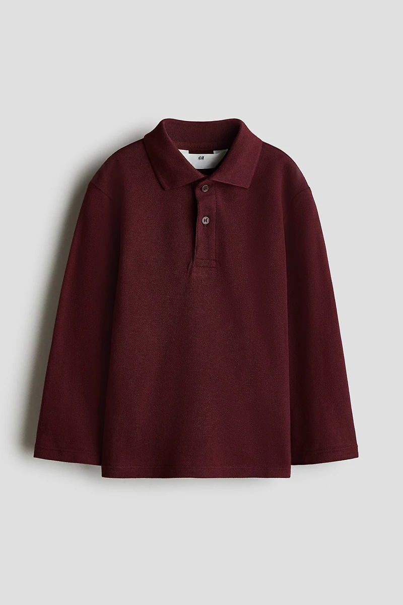 Long-Sleeved Cotton Polo Shirt