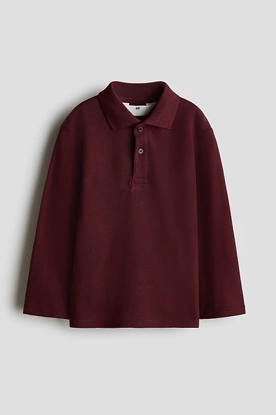 Long-Sleeved Cotton Polo Shirt