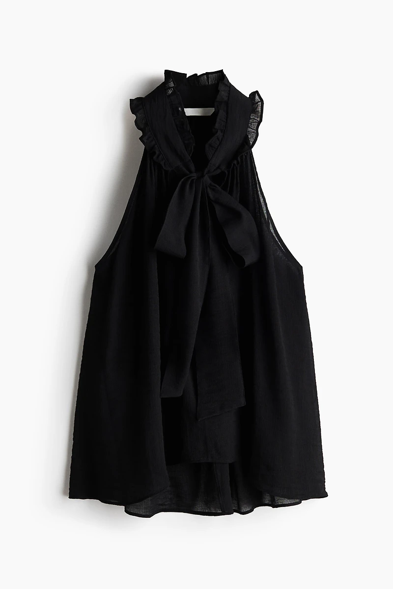 Frill-trimmed bow-collar top