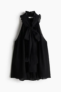 Frill-trimmed bow-collar top