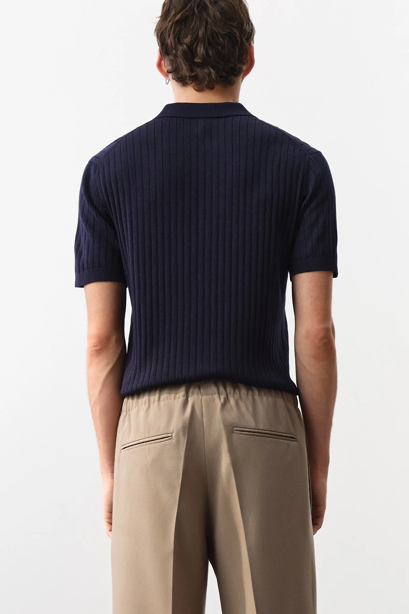 Slim-Fit Rib-Knit Polo Shirt
