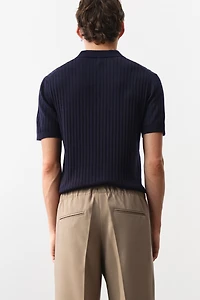 Slim-Fit Rib-Knit Polo Shirt