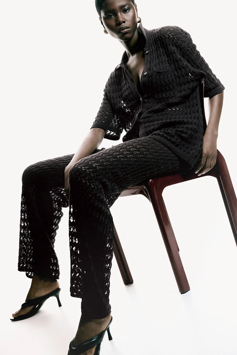 Crochet-Look Cotton Pants