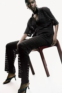 Crochet-Look Cotton Pants