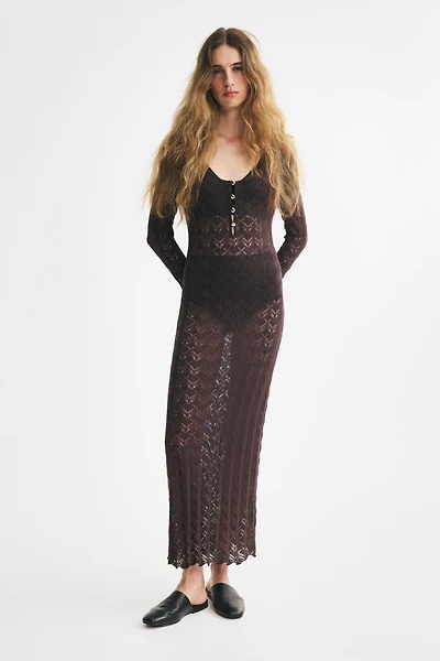 Crochet-Look Dress with Button Placket