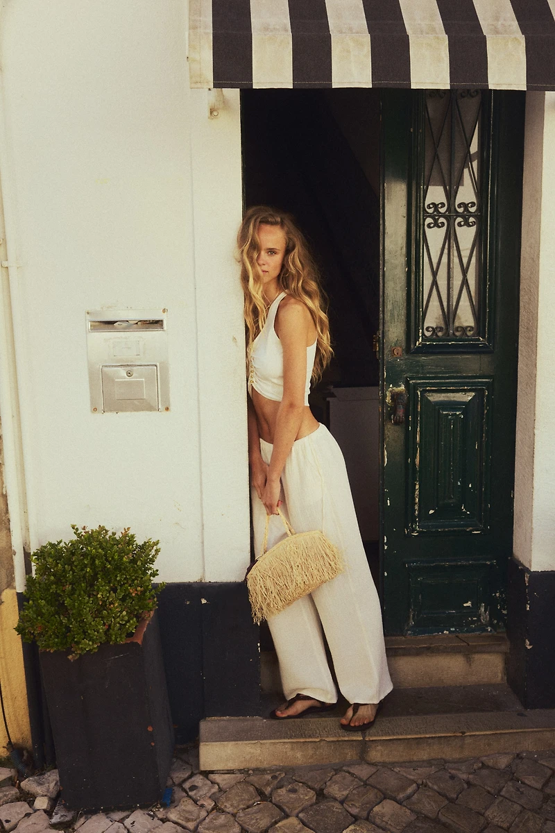 Wide-Leg Drawstring Pants