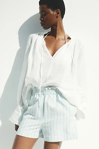 Short taille froncée en lin mélangé