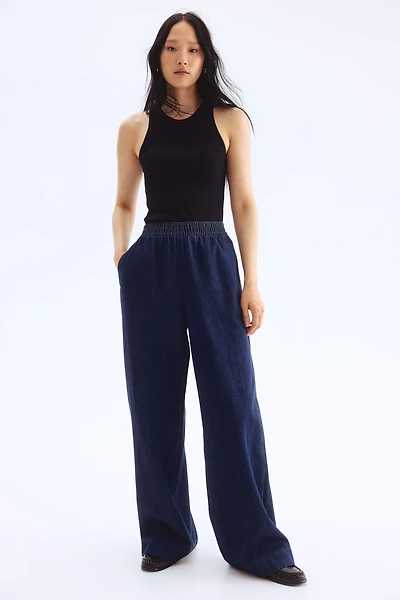 Pull-on denim trousers