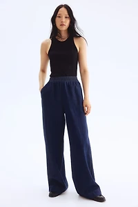 Pull-on denim trousers